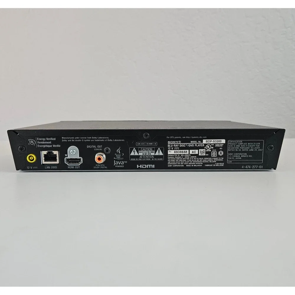 Sony Blu-Ray DVD Player BDP-S3200 Wifi HDMI Power Cord - Tested No Remote